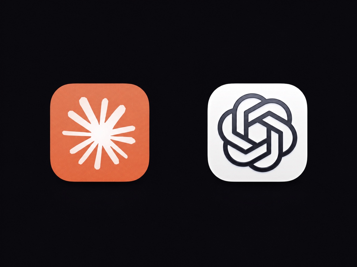 The orange Claude and white OpenAI app icons side by side on a dark background.