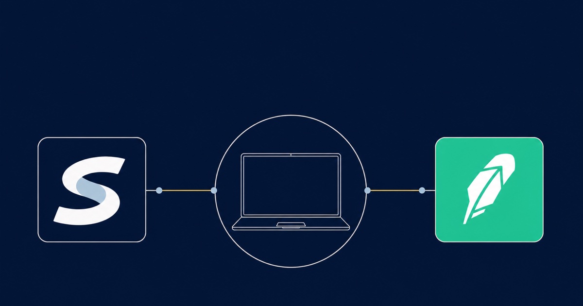 Diagram of an AI agent's laptop connected to two MCP connectors: SentiSense for market intelligence and Robinhood for trade execution